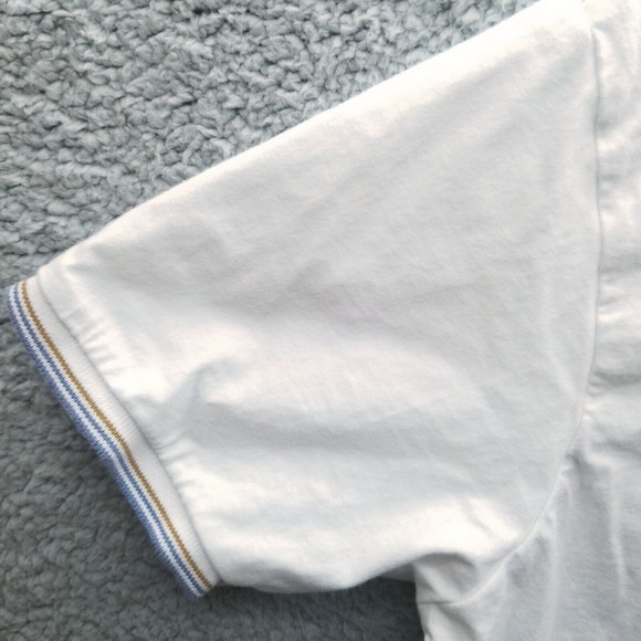 Denim & Flower M Ricky Singh Striped White Short Sleeve Polo 41" 26.5" 7.5" - Picture 9 of 12